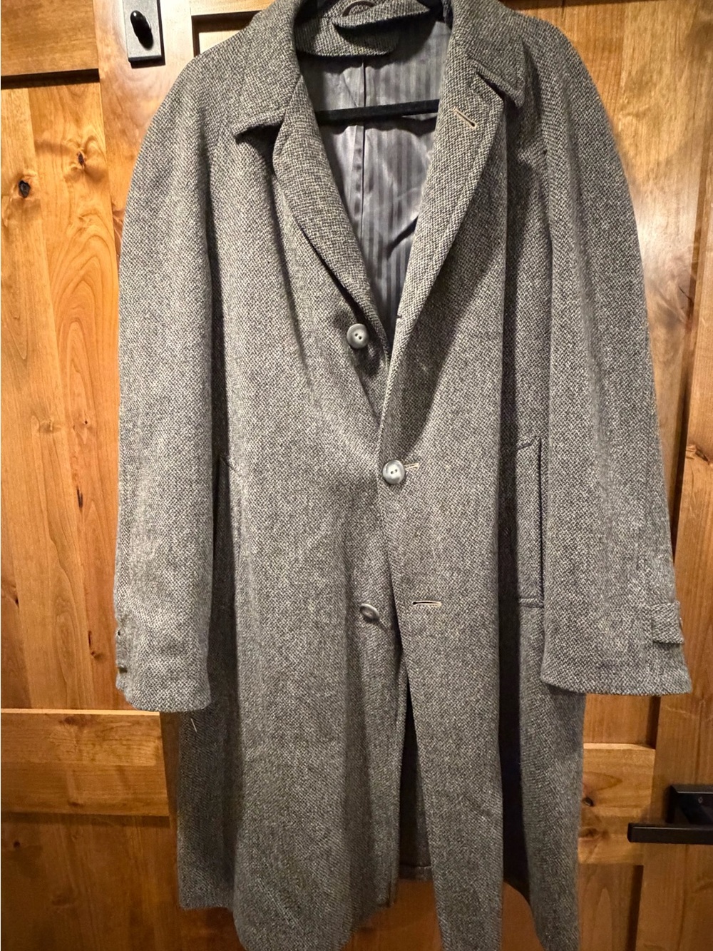 Men's Gray Herringbone Trench Coat - Classic Wool-Blend Overcoat